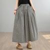 DIMANAF 2026 Summer Beach Plus Size Long Pants Women Elastic Waist Loose Vintage Casual Trousers Pants Print Plaid Bottoms