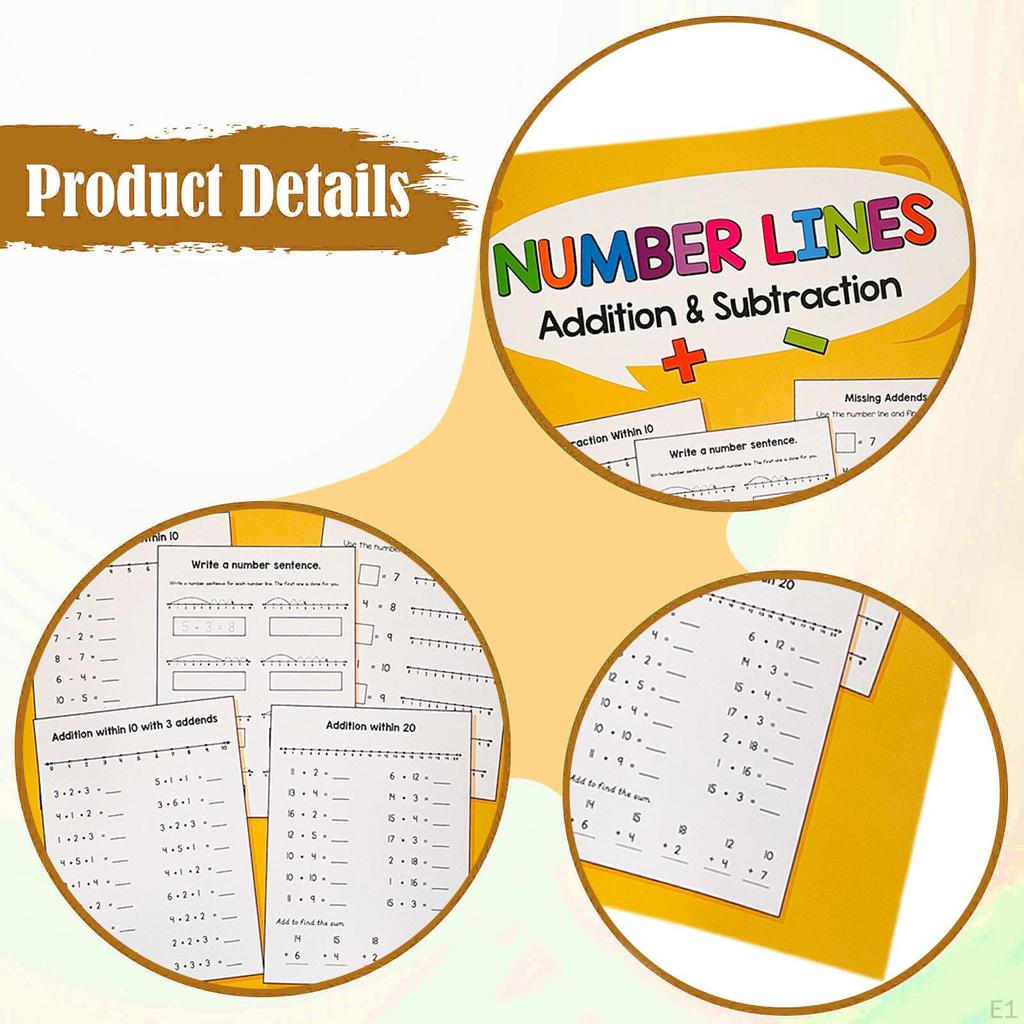 Math Workbook Addition Subtraction,Educational,Homeschool Curriculum,Within 20 Number Line