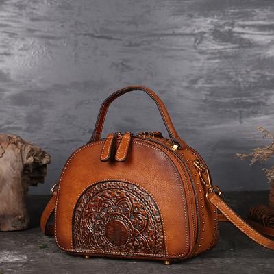 Women Genuine Leather Shoulder Bags Vintage Totem Embossing Ladies Evening Handbags Crossbody Bag GZW