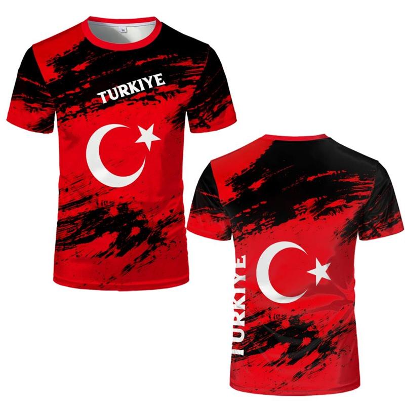 Türkiye Flag 3D Printed T-shirt Türkiye Style Pattern Men's Top Summer Fashion Football Short Sleeve Sweatshirt