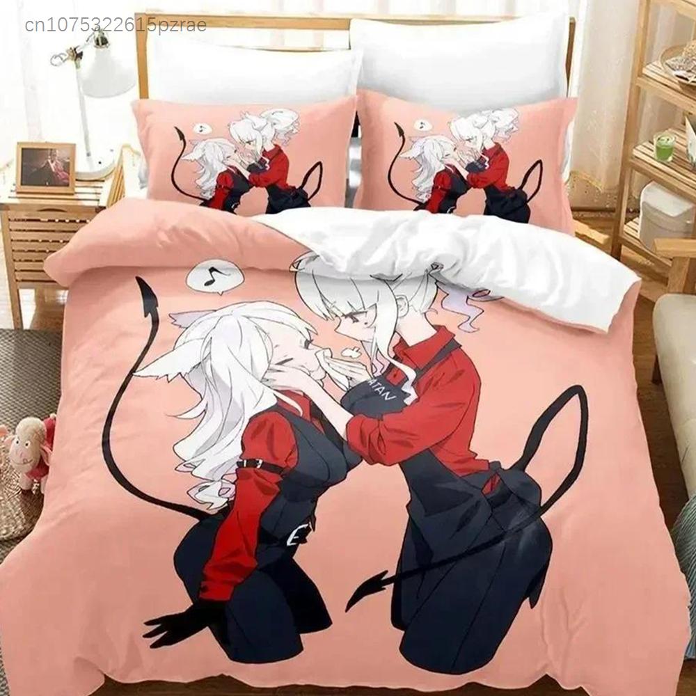 Anime Game Helltaker Bedding Set Printed Bed Set With Pillowcase Bed Duvet Cover Soft Queen King Size Bedclothes Home Boys Adult