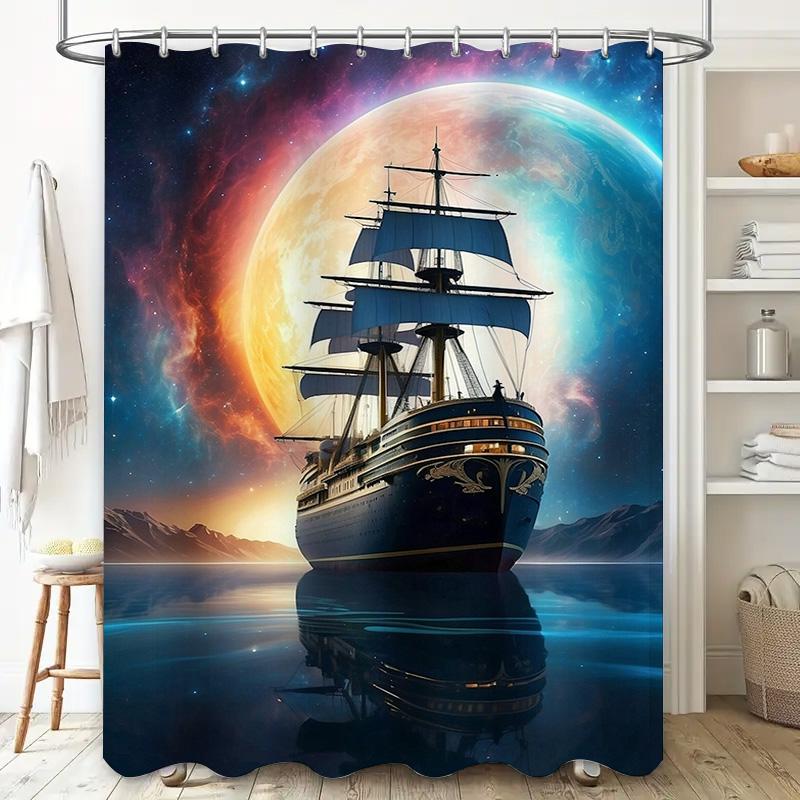 Stylish 3D Printed Shower Curtains featuring a Space Odyssey theme with vivid colors and high-quality fabric perfect for adding