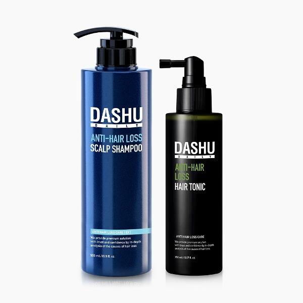 DASHU Daily Protein Herbal Scalp Gold Shampoo EX 500ml + Anti-Hair Loss Herb Hair Tonic 150ml