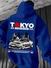 JDM Racing Hoodie Tokyo Car Graphic Back Print Oversized Sweatshirt Japanese Streetwear Drift Style