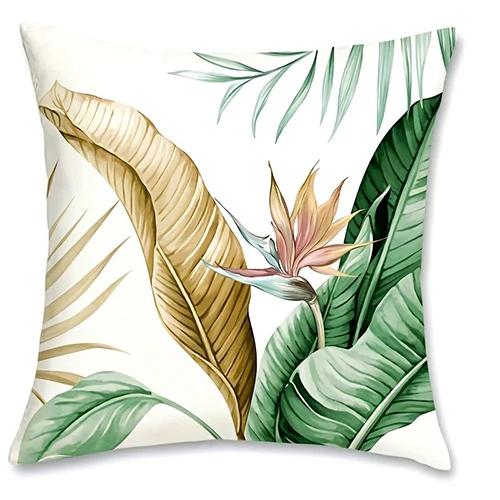 Golden Green Palm Leaf Decorative Pillowcase,Ultra-Soft Polyester Material Living Room Sofa Back Car Pillowcase Home Decoration