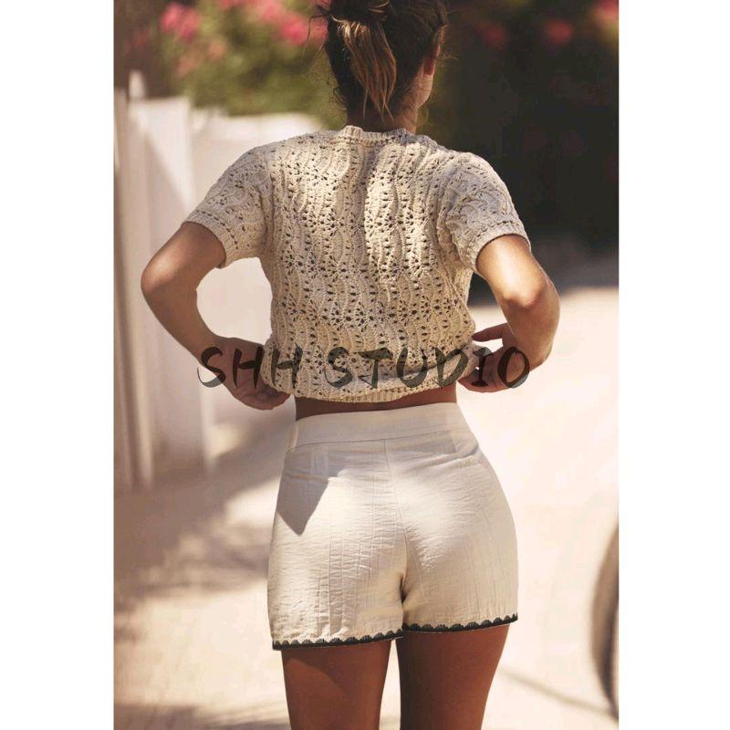 Summer New Product Women's Clothes French Classic Style Single-Breasted round Neck Short Sleeve Cut Out Knitting Outwear 8082001