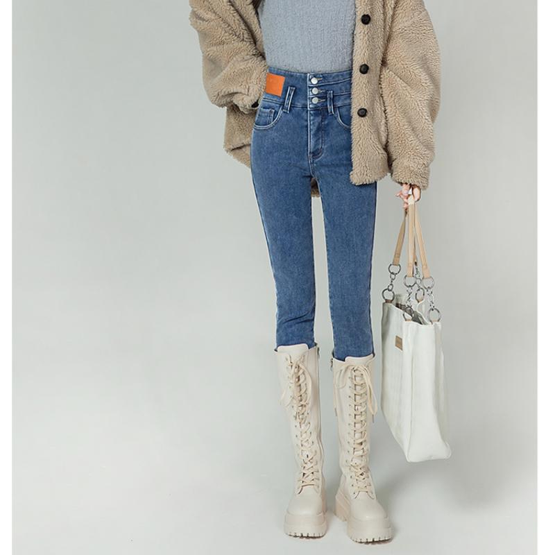 Commuting wind Stretch High Waist Autumn Winter Pencil Pant Female Casual Velvet Jeans Womens Harajuku Jean Thick Warm Women Pants