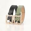 Fashionable Belts for Woman Gold Color Metal Floral Rhinestone Buckle Simple Practical Solid Color PU Belts