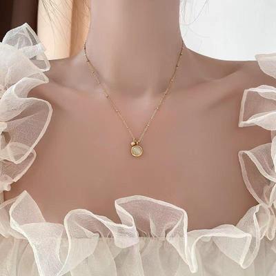 Opal Pendant Titanium Steel Necklace Ladies Luxury Niche Design Fuzi Clavicle Chain Sweat-proof and Color-preserving.