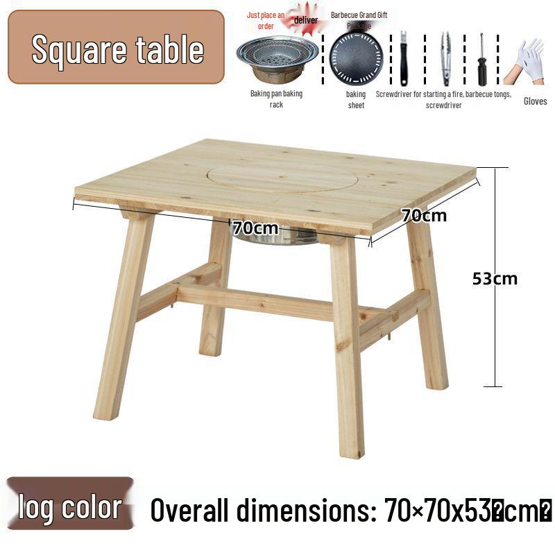 Outdoor Anti-corrosion Fire Pit Tea Table with Solid Wood and BBQ Function, Includes Indoor/Outdoor Chairs for Home Use