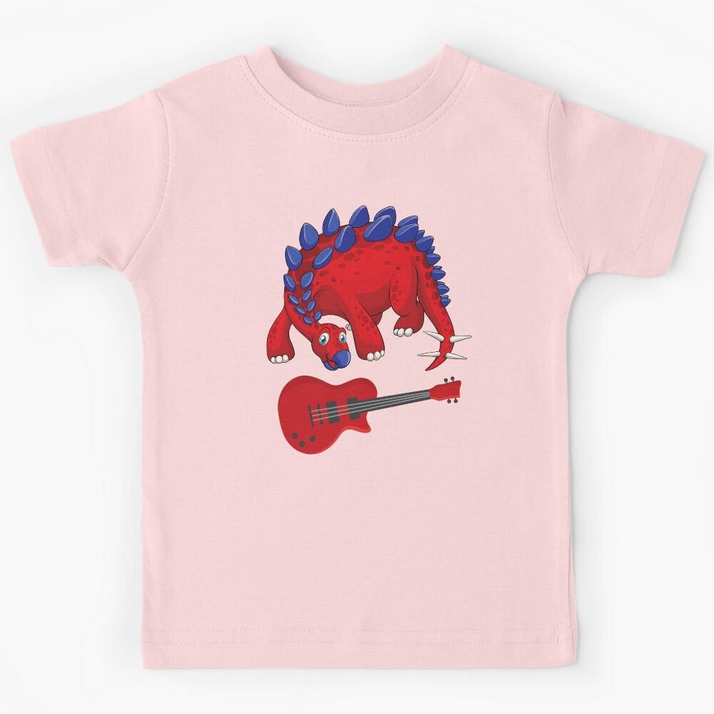 Dinosaur Playing Electric Guitar ,Funny Good Dinosaur Electric Guitar Lovers Cool Red Blue Design Kids T-Shirt 150