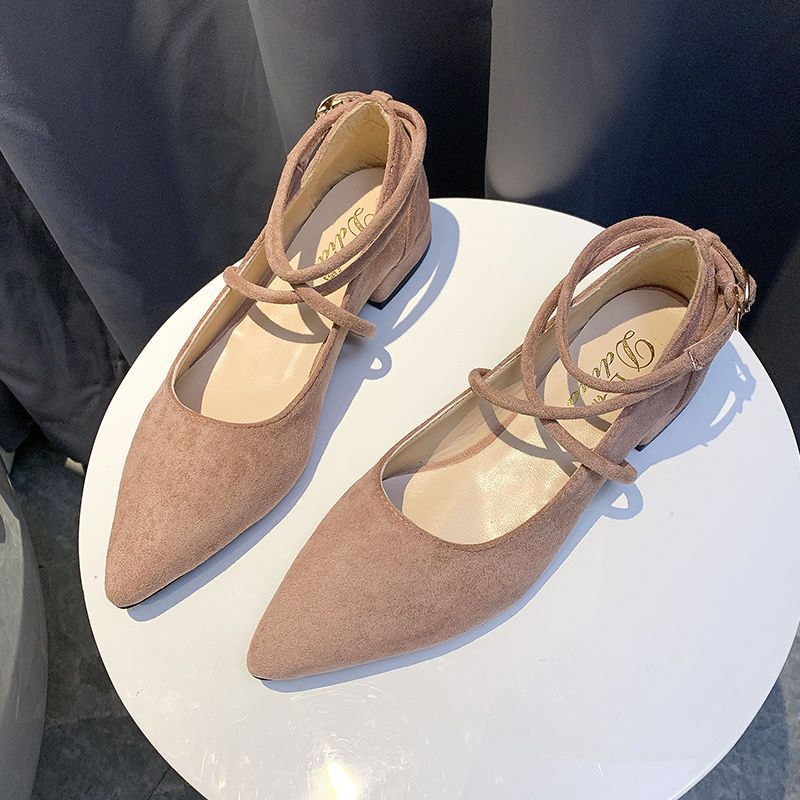 Black pointed single shoes women's spring 2025 new versatile straps light mouth low heel gentle fairy style evening shoes