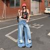 Spring Summer Sweet Street Hide Hip Lazy Ripped Wide Leg Denim Pants For Ladies Casual Pants Oversize Denim Trousers