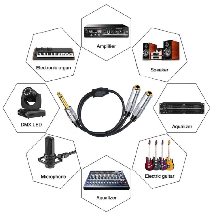 6.35mm Signal Y Splitter Cable Male To 2x6.35mm Female Adapter Speaker Headphones Extension Cable Headphones Splitter