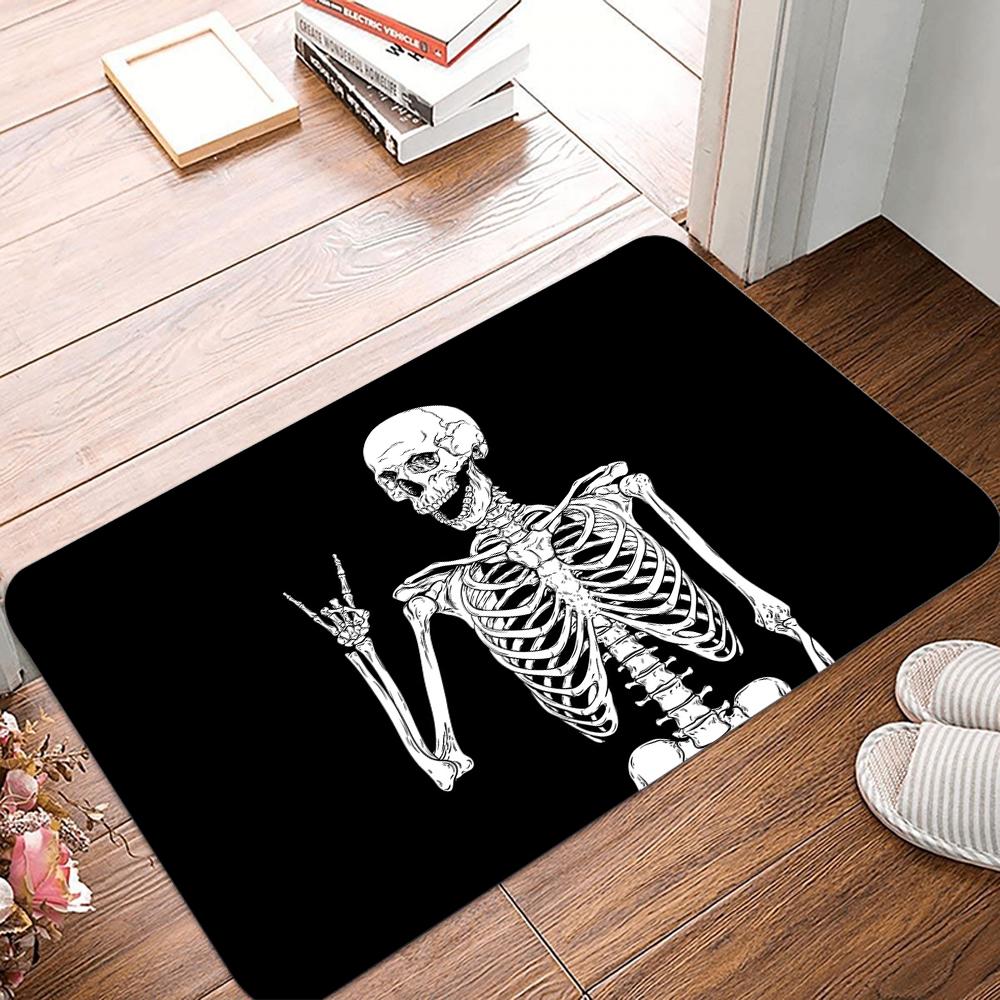Halloween Skull Print Welcome Doormat Machine Washable Carpet For Living Room Bedroom Kitchen And Laundry Rug Floor Mat