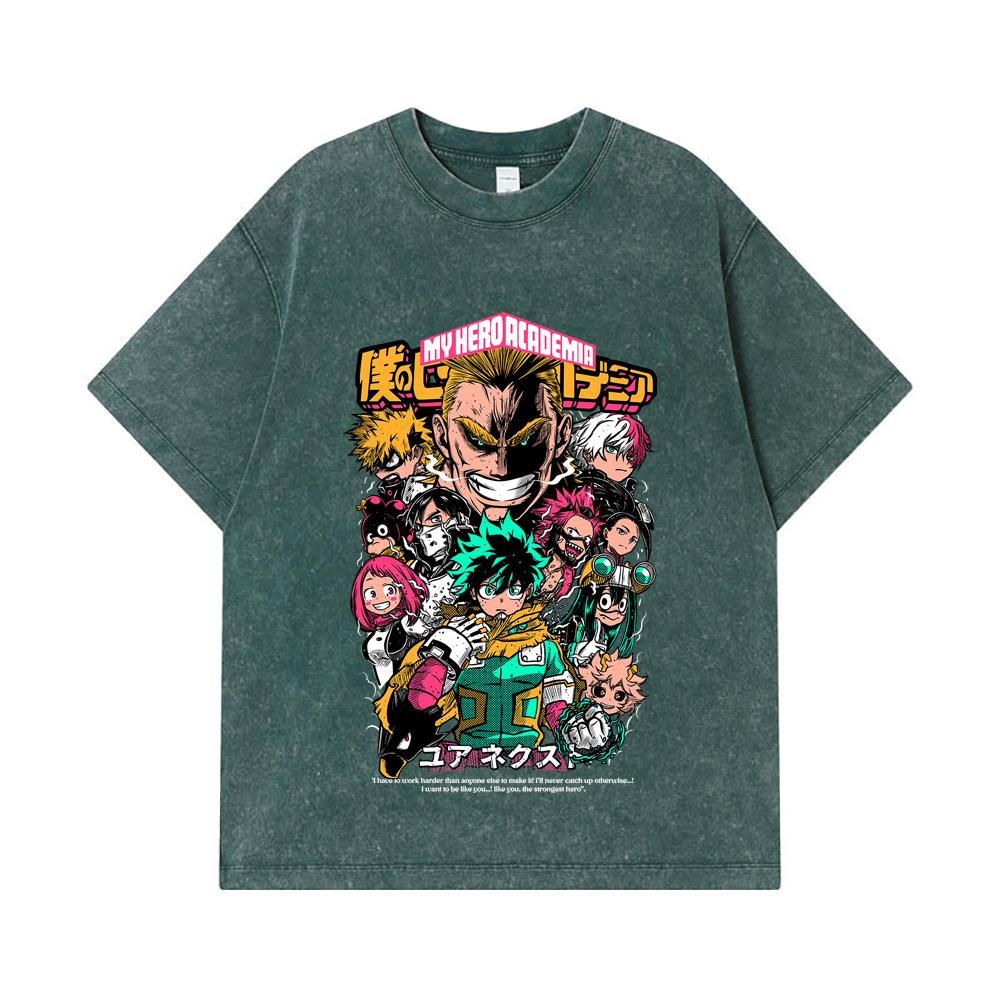 275 GSM Washed T-shirts 100% Cotton My Hero Academia V6 Print Unisex Heavy Cotton T Shirt