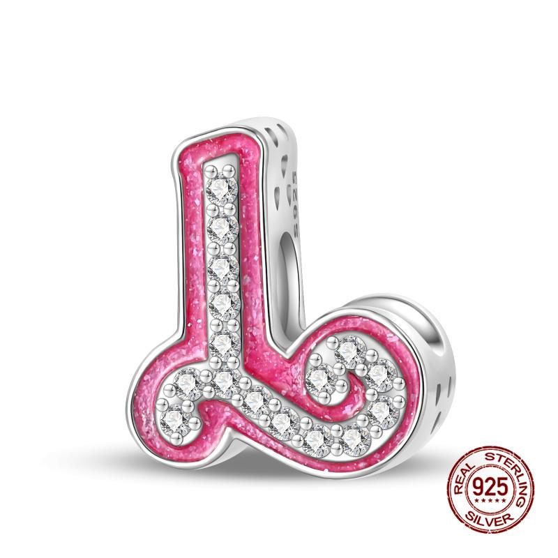 New In 26 Pink Pave A- Z Alphabet Beads Copper Love Letter Charm Fit Original 3Mm Charms Bracelet Bangle Fine Jewelry Gifts