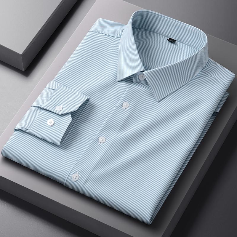 New Anti-Wrinkle Mens Plaid Stripe Shirts Autumn Spring Long Sleeve Thin Non-ironing Smooth Business Daily Social Man Clothing