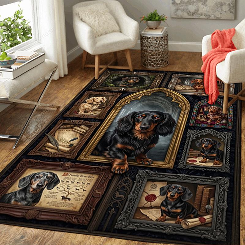 Dachshund Legacy Pattern Rug Floor Mat for Living Room or Bedroom Soft and Comfortable Carpet a Gift for Birthday and Holiday.