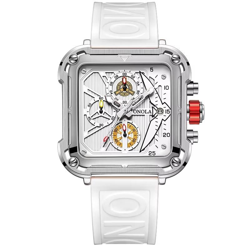 ONOLA 6831 Luxury Square Men's Chronograph Waterproof Silicone Strap Watch for Men Luminous Business Watch Quartz Reloj Hombre