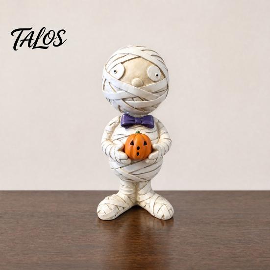 Figurine Decoration Mummy Holding Pumpkin Halloween Decoration, Spooky Resin Zombie Art Desktop for Indoor Shelf, Tiered Tray Decor Statue