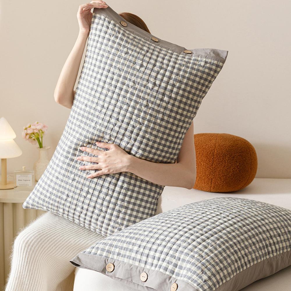 Pure Cotton Envelope-style Plaid Pillowcase Rectangular Pillow Cover Washable Pillowslip Dormitory