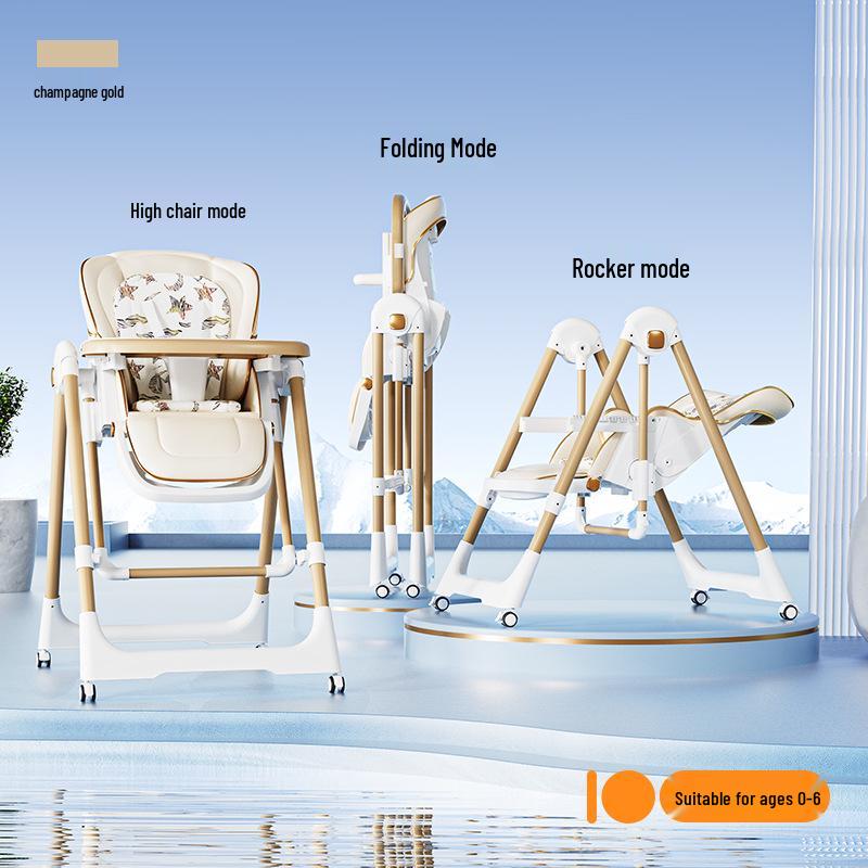 Compact Multi-Functional Baby High Chair: Recline, Fold, and Rock - Portable 2-in-1 Eating and Relaxing Chair for Infants