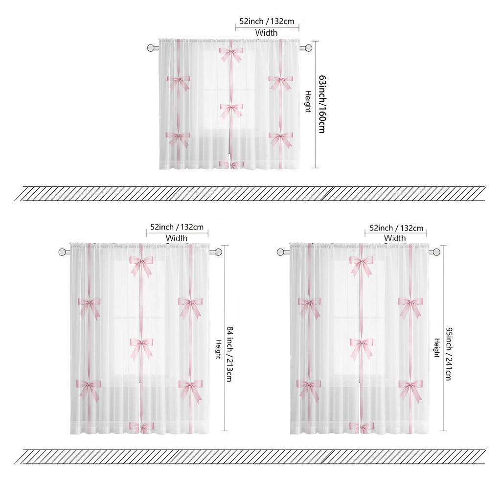 Pink Bow Curtains Hd Digital Print Pocket Rod Design Living Room Bedroom Home Decor Window Treatments Curtain Light Filtering For Sitting Polyester