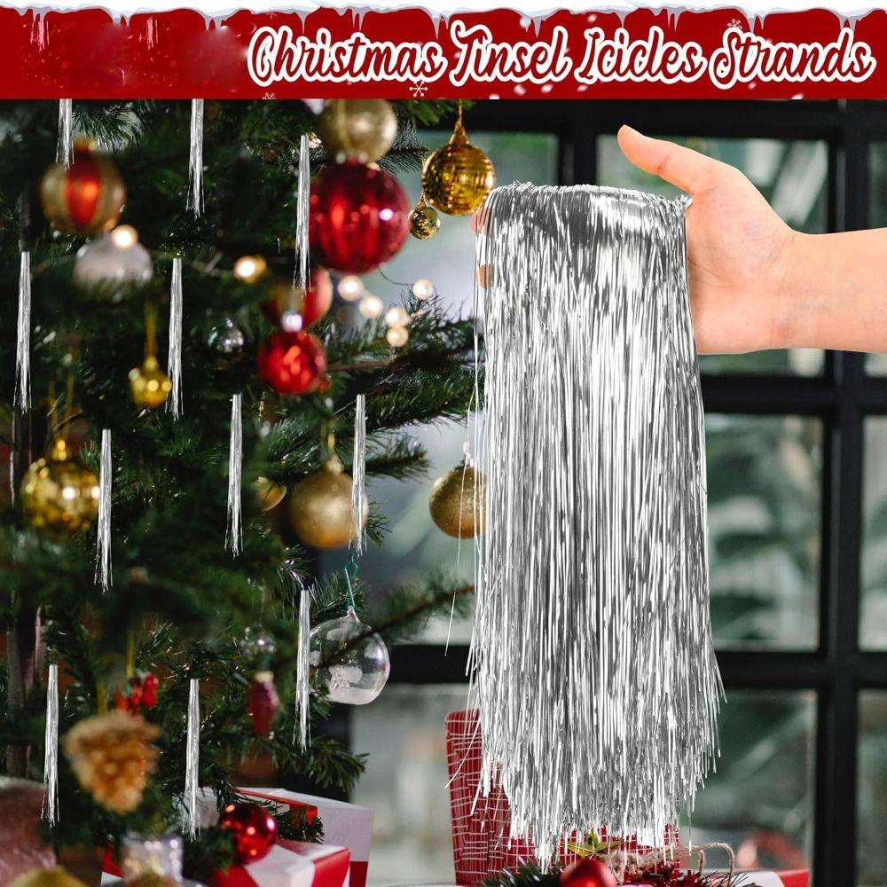 Wiederverwendbarer Weihnachtsbaum Metalldraht Festivals Dekor Silberfarbe Lametta Eiszapfen Stränge Blendende Goldfarbe Lametta Folienfransen