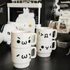 Ins Cute Expression Stackable Ceramic Mug, Minimalist White Coffee & Water Cup for Home Use