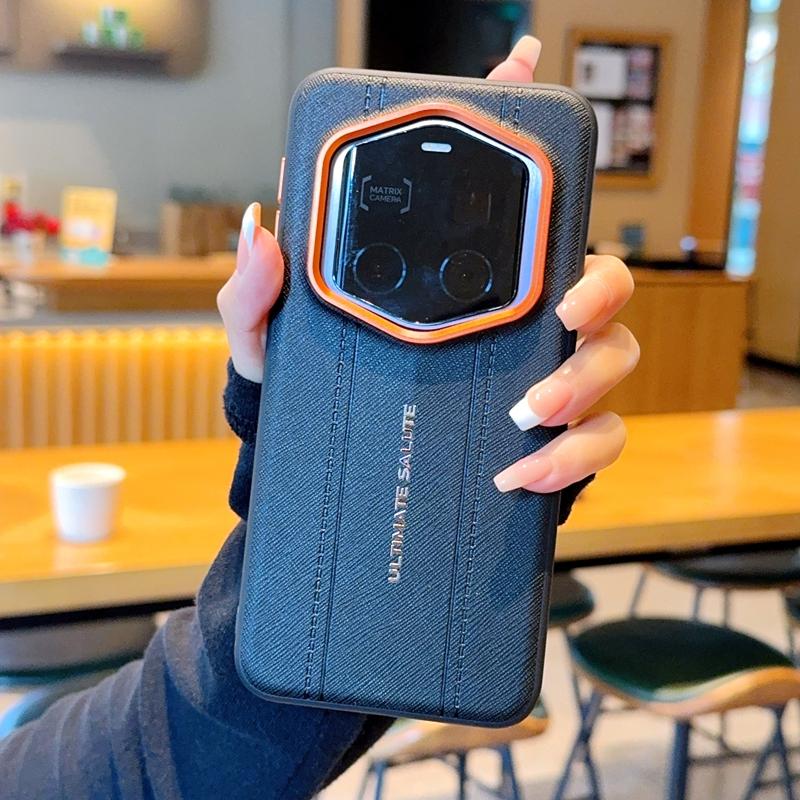 Luxury Cross Texture Leather Design Case For Honor Magic8 Magic7 RS & Magic 8 7 RS Slim Orange Camera Ring Shockproof Cover