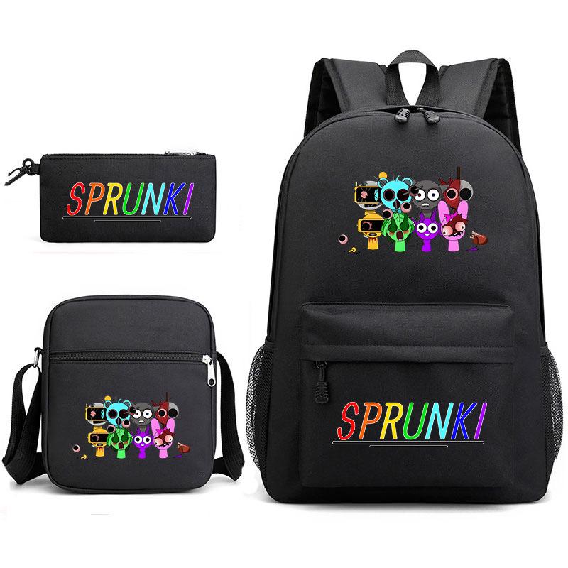 New rhythm box Sprunki music game schoolbag backpack pencil bag three-piece set student heat transfer backpack