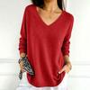 Women's Color V-Neck Long Sleeve Knit Sweater Casual Basic Lightweight Top for Daily Wear