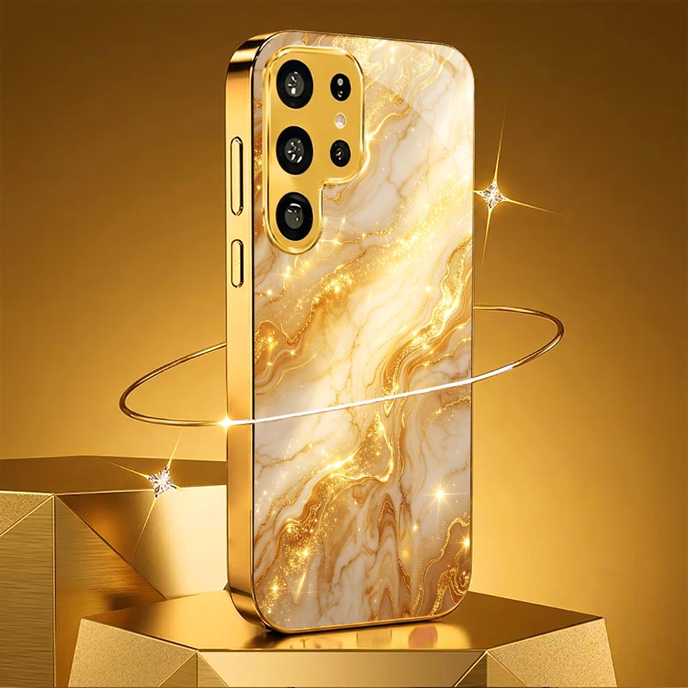Golden Marble Texture Phone Case S26 Ultra Case S25 Ultra Case Glass for Samsung Galaxy S26 S25 S24 S23 S22 FE Ultra Plus