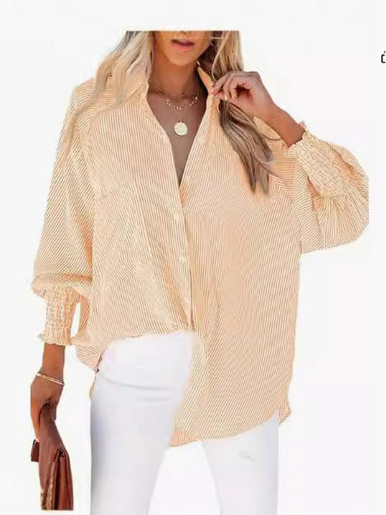 Striped Long-Sleeve Loose Casual Women's Pocket Shirt