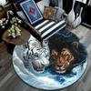 Yin Yang Tiger Lion Round Area Rug,Carpet Rug for Living Room Bedroom Sofa Playroom Decor,Non-slip Floor Mat