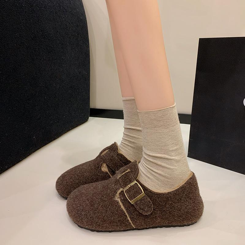 Belt Buckle Platform Boken Shoes 2025 Autumn and Winter New Casual Doudou Shoes Lazy One Pedal Velvet Cotton Shoes Women