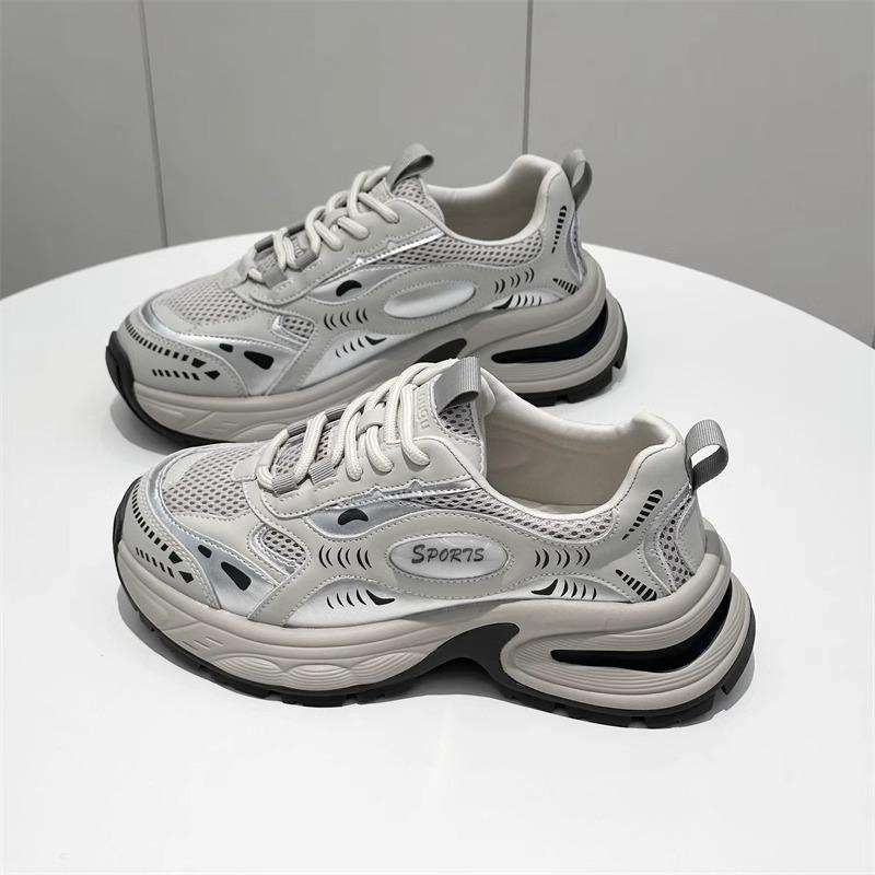 

Gu Yunshu Популярная универсальная повседневная спортивная обувь для женщин, осень 2024 года, новые маленькие белые туфли на толстой подошве, серебристо-серые туфли для папы для женщин 35 серый