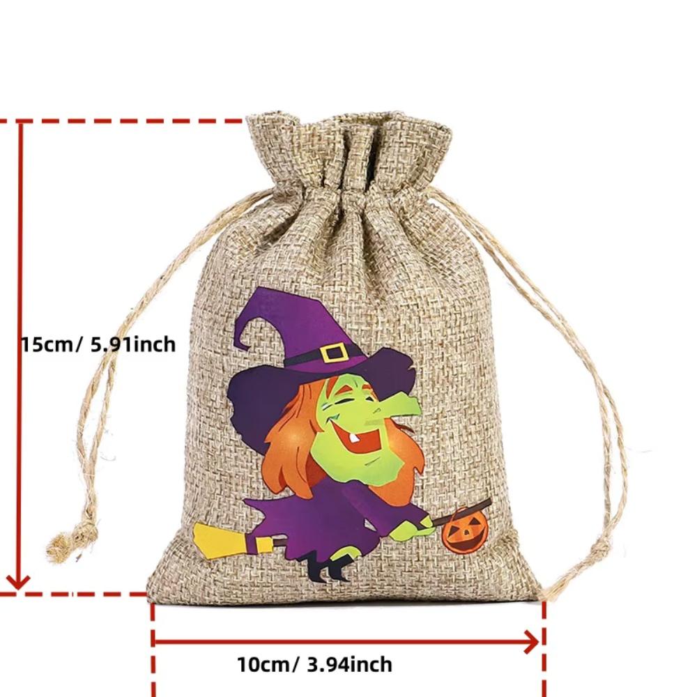 5pcs Halloween Linen Bun Storage Bag Halloween Pattern Candy Gift Packaging Bag Linen Drawstring Bag