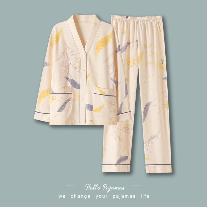 

Пижамы женские из чистого хлопка, комплект домашней одежды с длинными рукавами