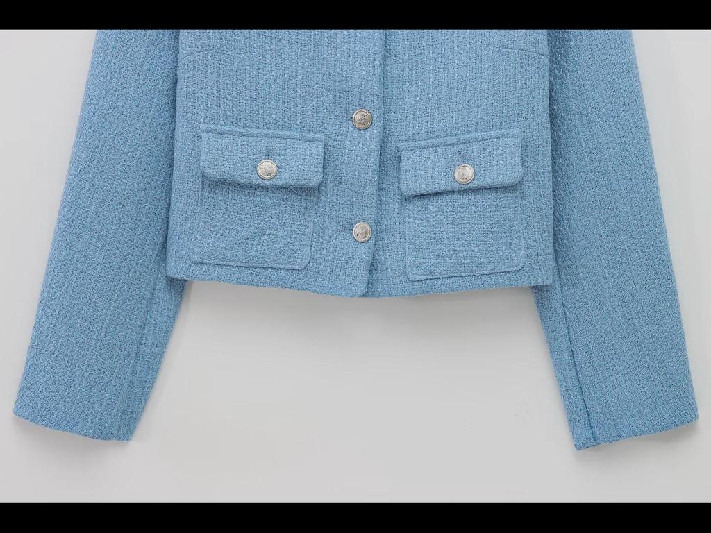 ZA Women's European & American Style Textured Shoulder Pad Jacket + Skirt/Pants Set