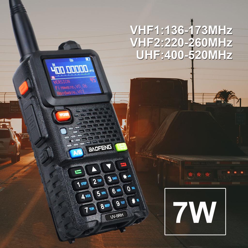 Baofeng UV-5RH Tri-band 136-174MHz 220-260MHz 400-520MHz 7Watt Output Power 999Channels FM Talkie Walkie Wireless Frequency Copy