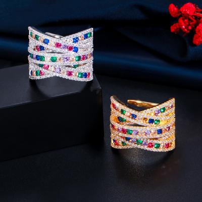 Micro-Set Colored Zircon Wide Open Ring Full Of Diamonds Colorful Women'S Ring Jewelry