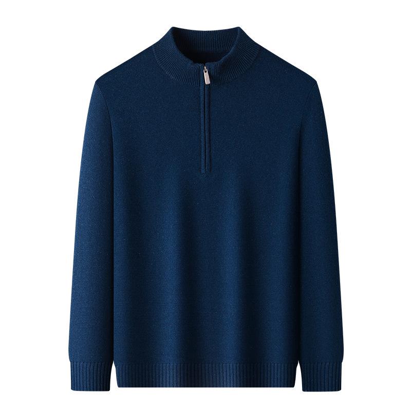 Men's Thickened 460g Cashmere Wool Sweater with Zipper, Half-High Collar, Warm Knitwear for Autumn/Winter.