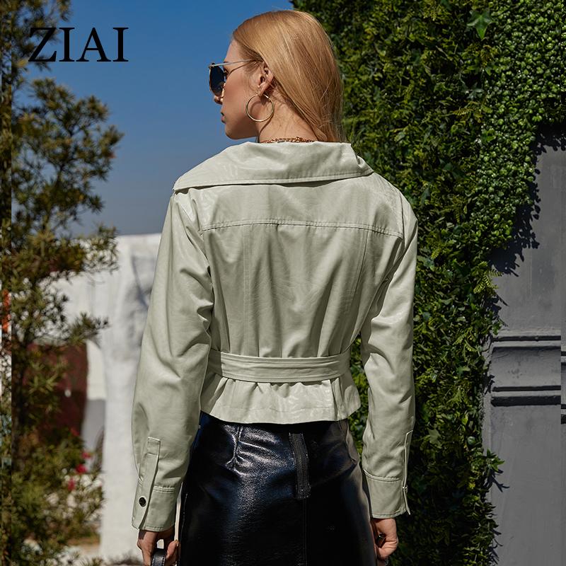 ziai New Women's Coat Spring 2022 Casual Short Casual Women Jacket Fashion Motorcycle PU Jackets Belt Zipper Outwear ZS-8T417