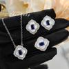 Luxury Women Jewelry Set Blue Spinel Earrings High Carbon Diamond Ring Clover Shell Pendant Necklace