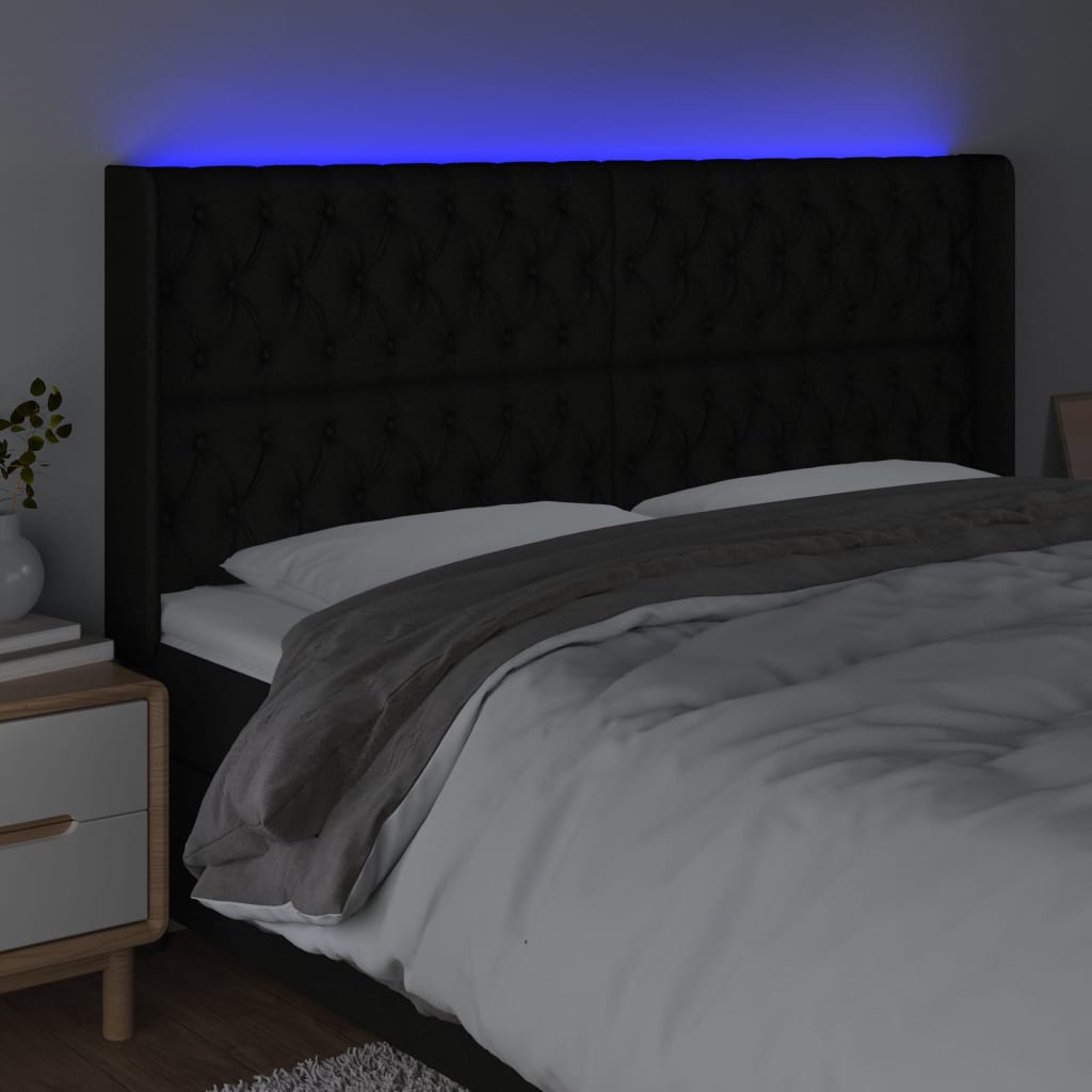 Vidaxl Bed Headboard with LED, Black, 183X16X118/128 Cm, Fabric