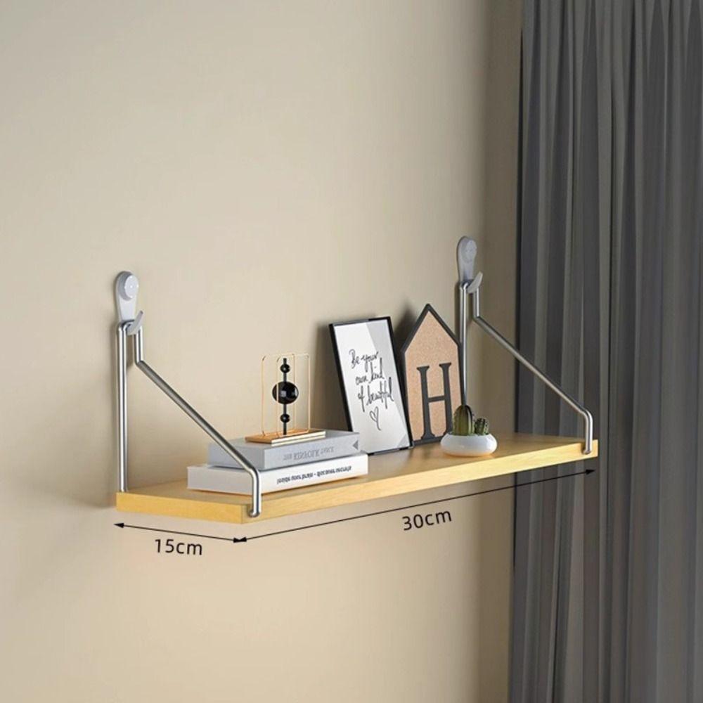 Wooden Material Wall Shelf Wall Mounted Hanging Organizers Storage Shelf No-Punch Design Bookshelf Living Room