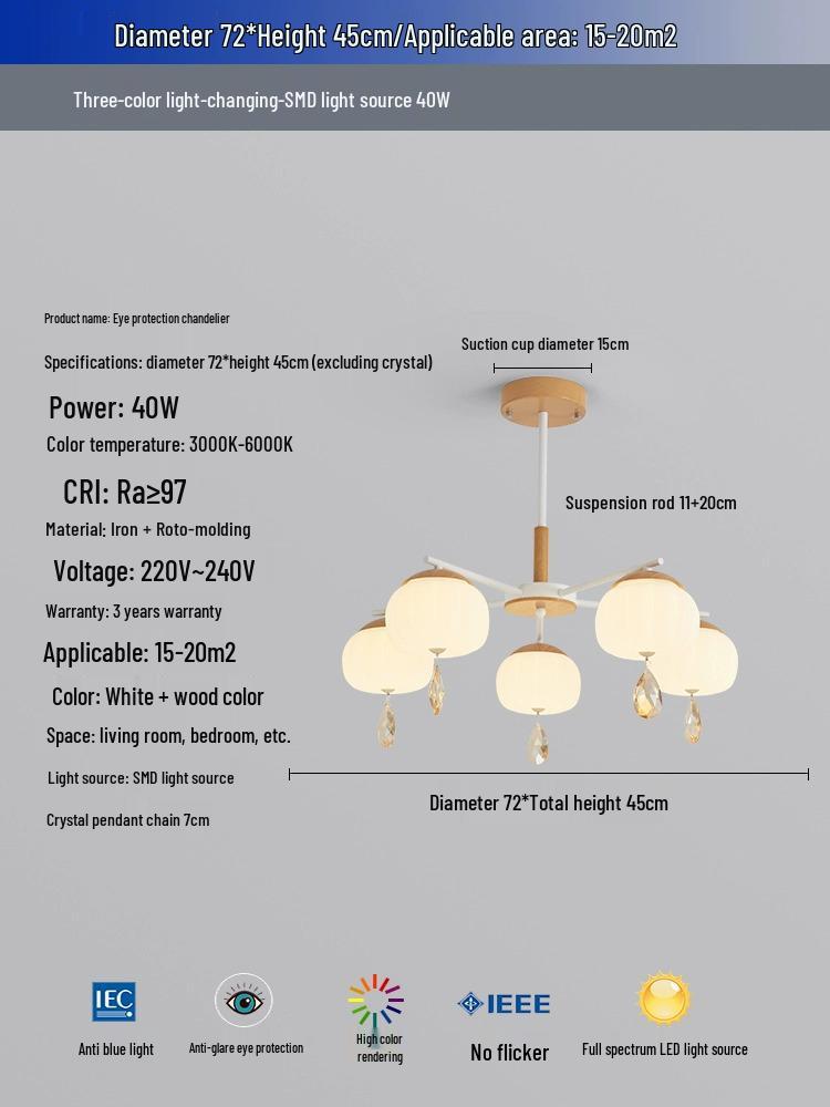 Nordic Modern LED Wood Chandelier – Japanese Style, Eye-Friendly Bird Design for Living Rooms and Restaurants