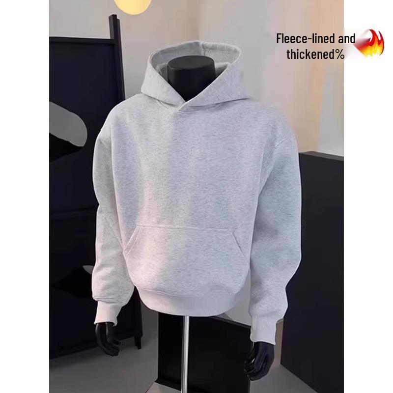 Men's Coffee-Colored Fleece-Lined Hooded Sweatshirt - Autumn/Winter 2025 Style, Thick Pullover Jacket, Loose Fit